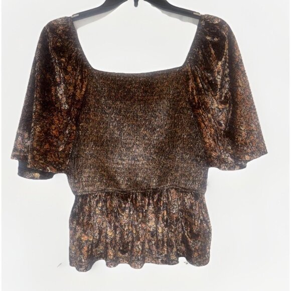 Hayden Los Angeles Womens Floral Velvet Smocked Peplum Top Sz M - Picture 5 of 8